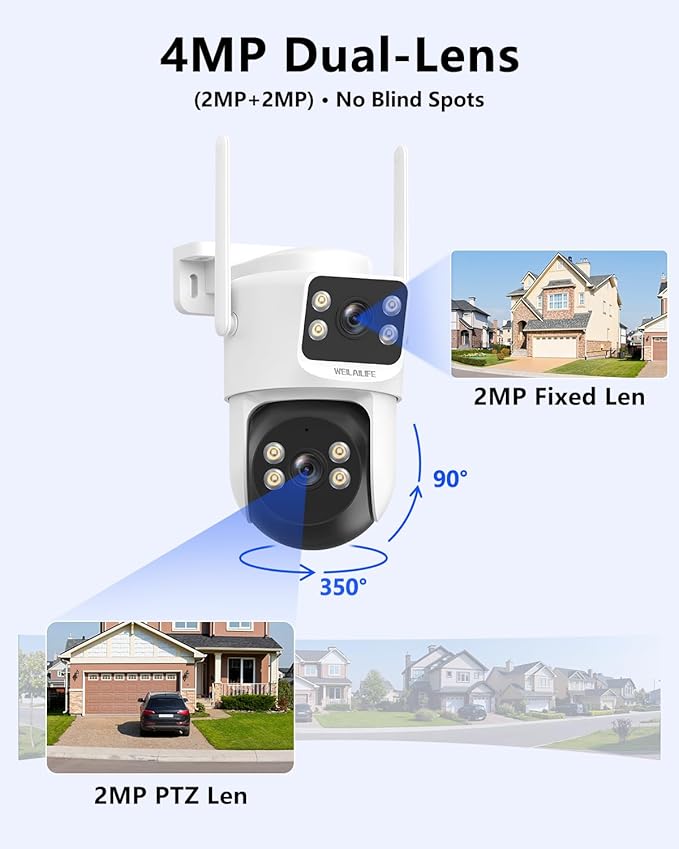 【2-Way Audio & 360° View】 4MP PTZ Security Cameras Wireless Outdoor, WiFi Home Surveillance System, Outside Wireless Security Systems Surveillance DVR Kits