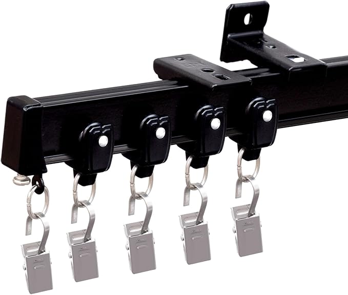 Bendable Ceiling Curtain Track Ceilings Mount or Wall Mounted Heavy-Duty Room Divider Curtains Rails for Living room Bedroom Shower Privacy RV Garage Dividers with Clips，Black 24 FT