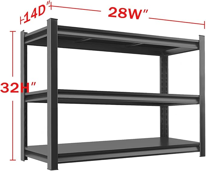 Metal Garage Storage Shelves Heavy Duty Shelving Unit 3 Tier Steel Adjustable Organizing Shelves 2000 LBS Capacity Industrial Shelving Ideal for Garage Tote Pantry Basement Outdoor, 32”Hx28”Wx14”D