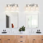 3-Light Bathroom Light Fixtures, Brushed Nickel Vanity Lights with Clear Glass Shades, Modern Bathroom Wall Lamp for Mirror Living Room Cabinet Bedroom Porch