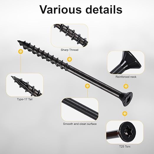 Deck Screws #10X3-1/2’’, T25 Star Torx Drive Flat Head Wood Screws, Black, 5lb