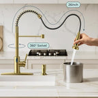 Touch-Less Kitchen Faucet, 3 Modes Pull Down Sprayer, LED Temperature Control,Sensor Activated,Ceramic Valve, 360-Degree Rotation, 1 or 3 Hole Deck Plate. 10-Year Warranty. (KW-79J, Gold)