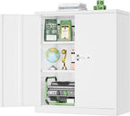 Greenvelly Metal Storage Cabinet, 36" Locking Storage Cabinet with Doors and Shelves, Lockable Storage Cabinets for Home Office, Utility Locker Cabinet, Steel Garage Cabinet with 2 Keys, White Grey