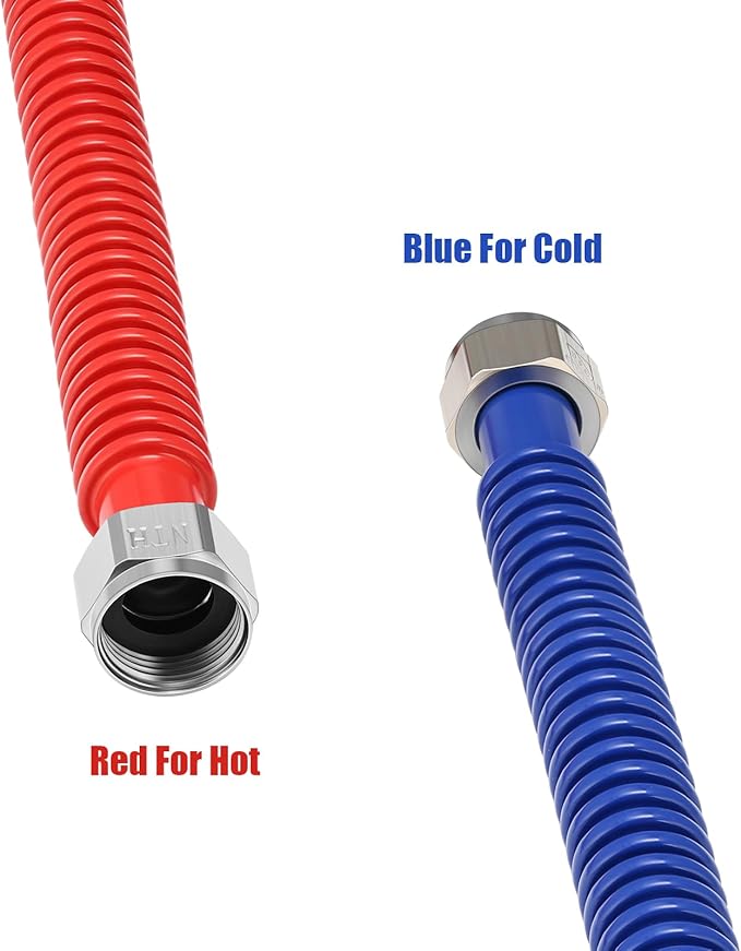 Solimeta 2 Pack Stainless Steel Corrugated Water Heater Connector, 18" Red and Blue for Water Heater