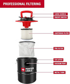 Porter-Cable 4 Gallon Ash Vac, 4 Peak HP Ash Vacuum with Powerful Suction for Fireplaces, Wood Burning Stoves, Bonfire Pits and Pellet Stoves
