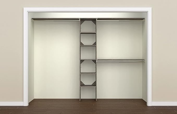 ClosetMaid SuiteSymphony Wood Closet Organizer Kit with Tower 3 Hang Rods, Top Shelves, Adjustable, Fits Spaces 5-9 ft. Wide, Graphite Grey