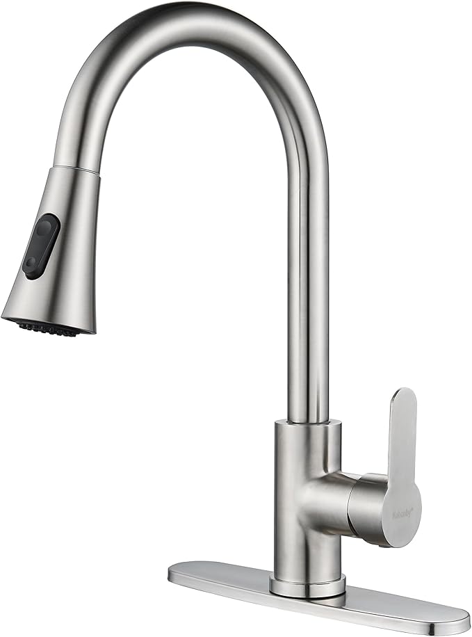 Single Handle Kitchen Faucet with Pull Down Sprayer Modern Stainless Steel Arc Kitchen Faucet Brushed Nickel, Commercial Kitchen Sink Faucet with Deck