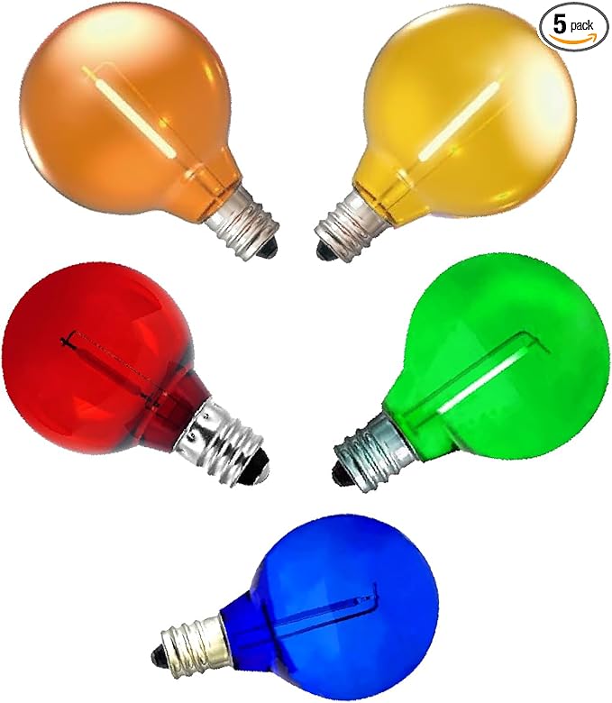 10 Pack G40 Multicolour Led Replacement Bulbs,E12/C7 Candelabra Base,1 Watt Shatterproof Colored Bulbs for Christmas Halloween Outdoor Indoor Decor (Multicolour)