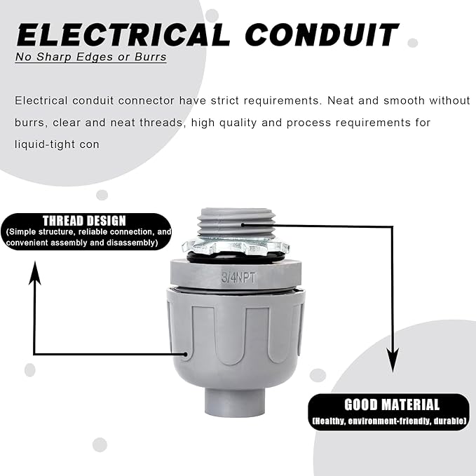 3/4 inch Liquid Tight Connector PVC Flexible Conduit Connector, Straight 180 Degree UL Listed Liquid Tight Connector, Non-Metallic Electrical Conduit Fittings (36 Pack)
