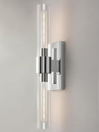 Chrome Tube Wall Sconces with Clear Glass, 24'' Modern Bathroom Vanity Light Fixtures for Bathroom Living Room Bedroom Hallway Fireplace Staircase(Bulb Included).