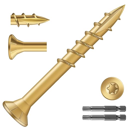 #8 x 1-1/2" Deck Screws (1610Pcs) 10lb. Exterior Wood Screws. Carbon Steel, Tan, Flat Head, Rust Resistant epoxy Coated, with T25 Star Bit