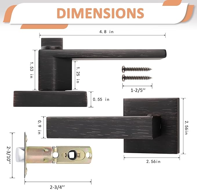 Probrico 3 Pack Oil Rubbed Bronze Entry Door Lever with Lock, One Keyway Entrance Door Locksets for Front Door (Three Same Keys), Exterior Square Door Lock Interior Bedroom Entrance Door Knob