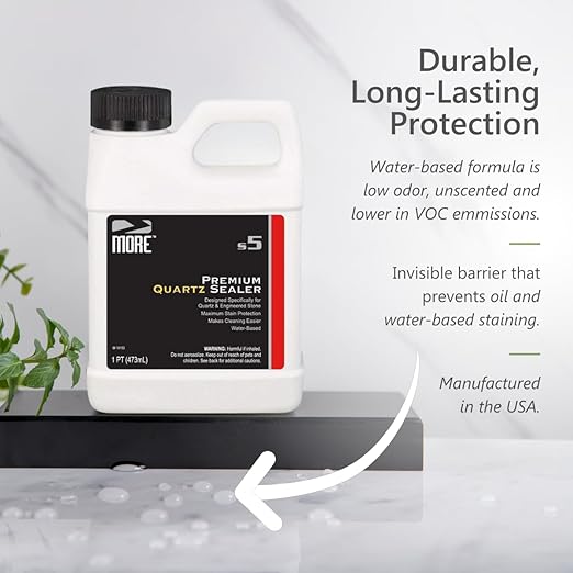 More Premium Quartz Sealer - Water-Based Surface Sealer - for Indoor & Outdoor Quartzite Counters, Floors, Walls, Furniture - Protects Against Oil, Water-Based Stains - Unscented - Pint (16 oz)
