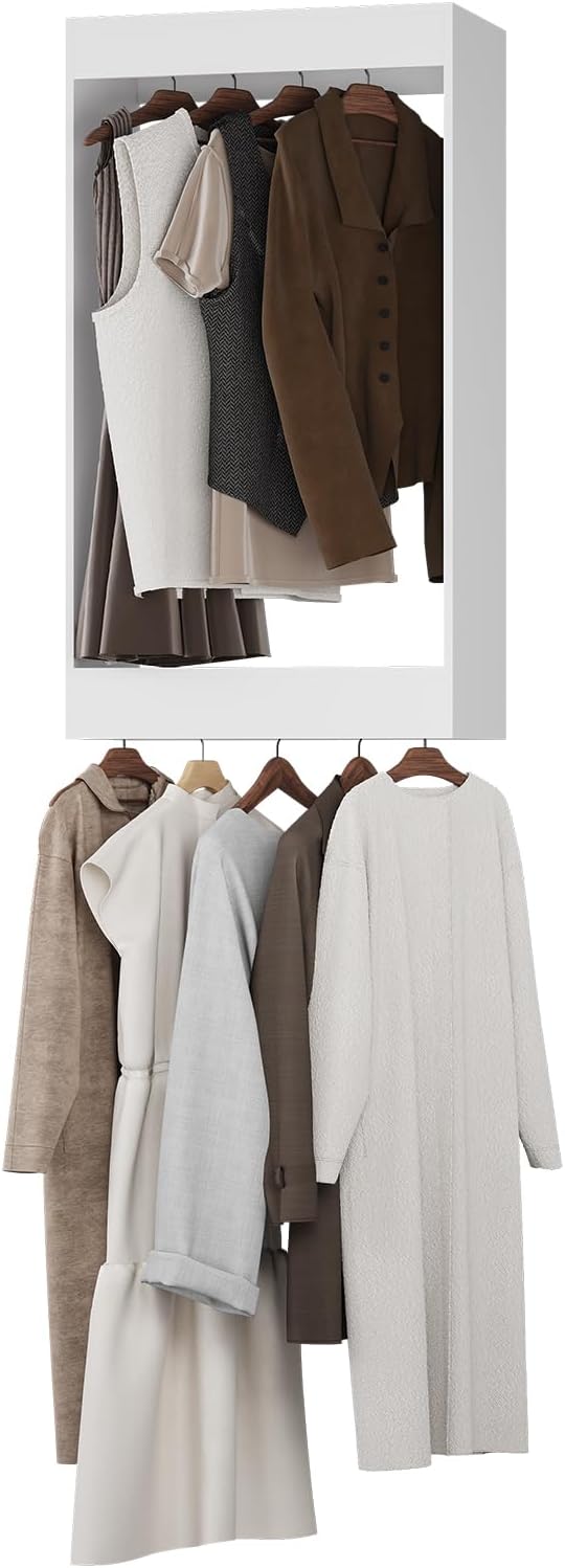 Double Hanging Closet Unit, Modular Closet System, Wood Closet System Organizer with Storage for Walk in Closets, Clothing Rack Wardrobe Closet for Hanging Clothes, Bedroom, White, 28.5" W