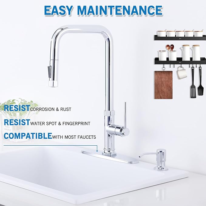 10 Inch Faucet Deck Plate, Faucets Sink Hole Cover Stainless Steel Plate Escutcheon for 1 or 3 Hole Kitchen or Bathroom Sink Faucet, Round, Chrome