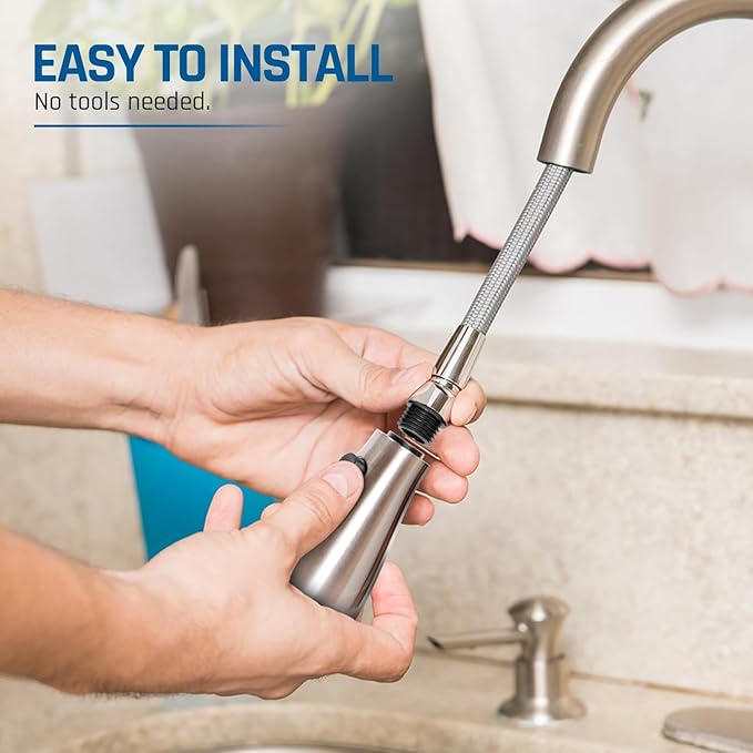 Kitchen Faucet Head Replacement – Pull-Down Sprayer for Moen, Delta| 3-Mode Sink Faucet Spray Head with 9 Adapters, Brushed Nickel, Kitchen Sink Sprayer Replacement.