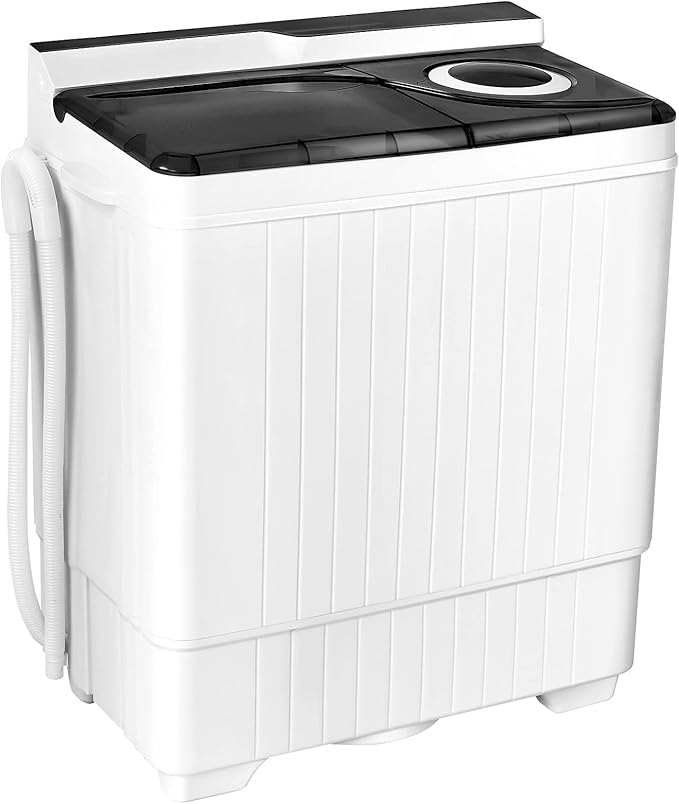 Giantex Washing Machine Semi-automatic, Twin Tub Washer with Spin Dryer, 26lbs Capacity, Built-in Drain Pump, Portable Laundry Washer, Compact Washing Machine for Apartment, Dorm and RV (White+Gray)
