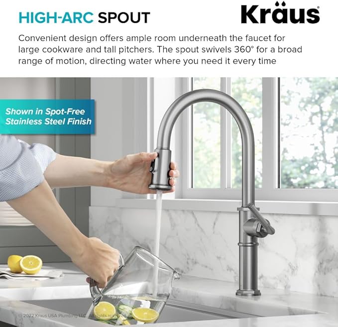 KRAUS Allyn Traditional Industrial Pull-Down Single Handle Kitchen Faucet in Brushed Gold, KPF- 4100BG