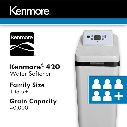 Kenmore 420 Water Softener System – 40,000 Grain Capacity with Salt Saving Technology – Whole Home Hard Water & Iron Reduction – Compact, Easy Install