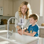 VYNTRA Faucet Water Filter, 7-Layer Kitchen Filter Water Faucet Element, 350 Gallons Activated Carbon Ceramic Filter Reduces 99% Chlorine, Limescale, Heavy Metals (2*Filter & 6*Adaptors) White