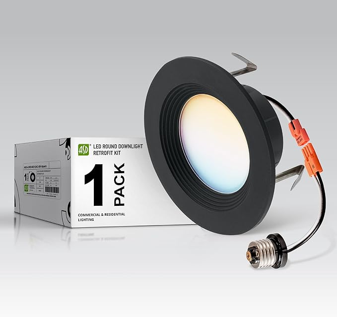 ASD Retrofit LED Recessed Lighting 4 Inch | 9W 700 Lm Wet Rated Dimmable Ceiling Downlights | 2700K-5000K Adjustable CRI90 Black Room Recessed Light Fixtures | LED Can Lights