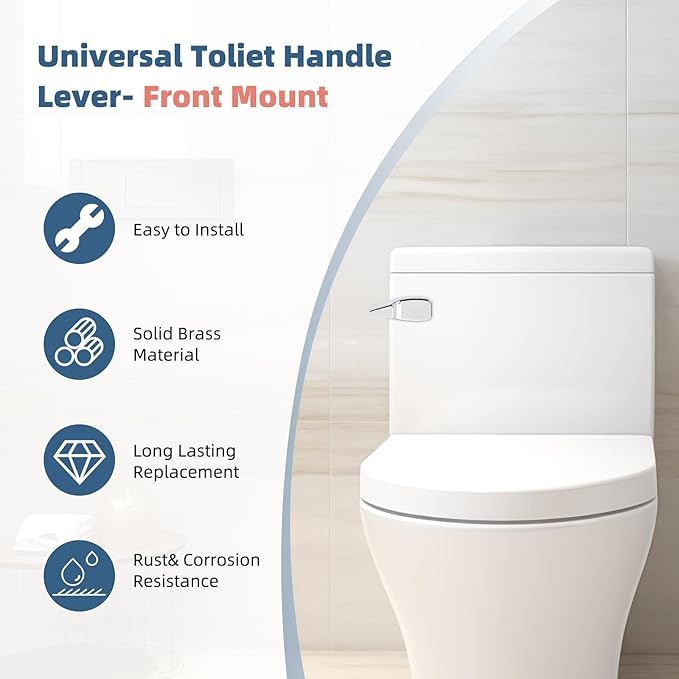 iFealClear Universal Metal Toilet Handle Replacement, Front Mount Toilet Flush Trip Lever Compatible with American Standard/Mansfield/TOTO/Kohler Toilets, Stainless Steel Flapper Chain, Chrome
