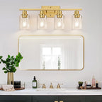 4-Light Vanity Lights with Clear Glass Shades, Brushed Gold Bathroom Light Fixtures Over Mirror, Modern Bathroom Wall Lamp for Mirror Living Room Cabinet Bedroom Porch