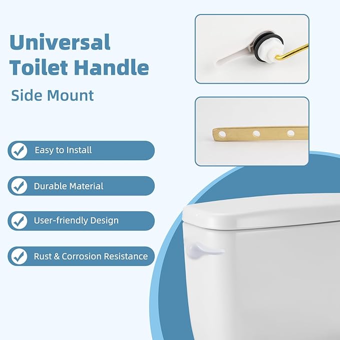 Universal Toilet Handle Replacement Kit Side Mount with 2-Inch Rubber Toilet Flapper, Toilet Tank Parts Compatible with Kohler, American Standard, TOTO, Mansfield, Angle Mount-White