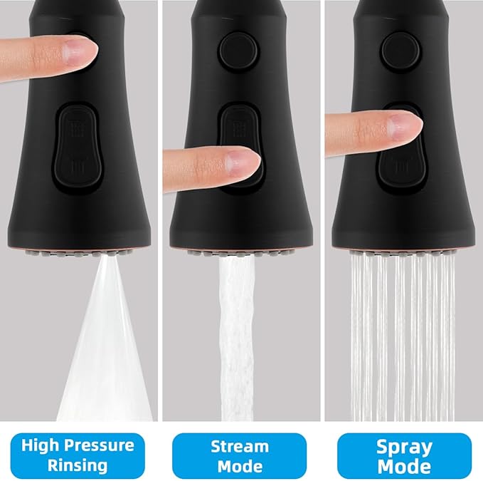 Hibbent Pull Down Kitchen Faucet Head Replacement, 3-Function NSF/ANSI/CAN 61 & CUPC Certified Sink Spray Nozzle, 15 Adapters, Compatible with Moen, Delta, Kohler Faucets, Oil-Rubbed Bronze