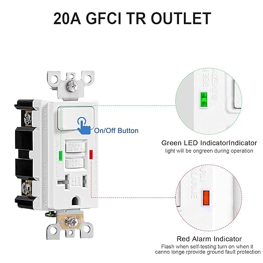 20 Amp GFCI with Switch Outdoor Electrical Outlet Box, Nonmetallic Heavy Duty Box IP66 Waterproof and NEMA 5-15 Self Test TR GFCI Outlet Kit, 3.15 Inch Deep, Lockable, Clear/Gray, ETL Listed
