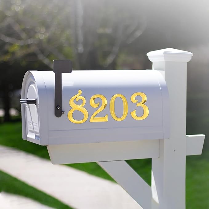 10Pcs Mailbox Numbers for outside 0-9, 2.75 inch 3D Self Adhesive Street Address House Door Numbers Signs for Apartment,Office,Cars,Mailboxes (Golden)