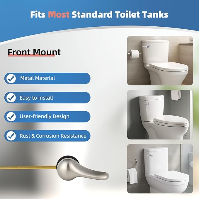 iFealClear Universal Metal Toilet Handle Replacement Kit, Front Mount Toilet Tank Flush Lever with Stainless Steel Chain, Fits Most Toilets, Brushed Nickel