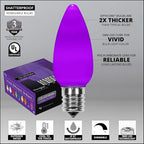 Wintergreen Lighting OptiCore 25 Count C9 Purple Smooth Finish LED Christmas Bulbs, Premium Heavy Duty E17 Base Outdoor Christmas Lights Replacement Bulb, Halloween Decorations