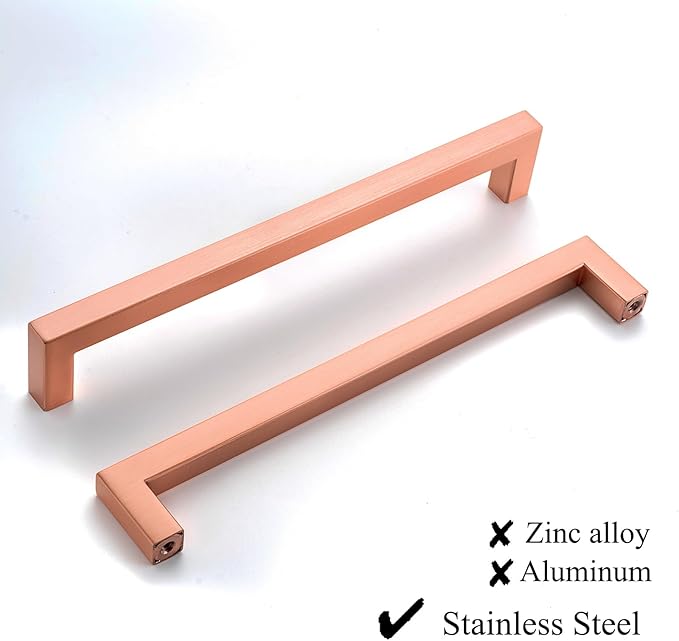 20 Pack 8 Inch Drawer Pulls Rose Gold Square Cabinet Handles Modern Stainless Steel Kitchen Cabinet Handles Dresser Hardware Handles Hole Center 203mm