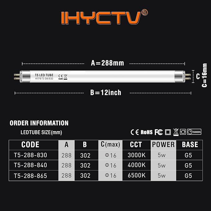 F8T5 T5 LED Bulbs 12 Inch, G5 5W 3000K 685lm, LED Replacement for Fluorescent Tubes, Warm White, Plug-and-Play, Pack of 4