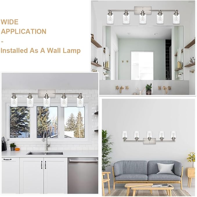 5-Light Track Lighting Kit, Bathroom Vanity Light Ceiling Spotlight in Brushed Nickel for Kitchen Shop, Seeded Glass Shades