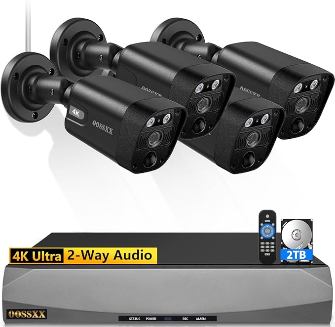 4K/8.0 Megapixel & 130° Ultra Wide-Angle 2-Way Audio PoE Outdoor Home Security Camera System Wired Outdoor Video Surveillance IP Cameras System DVR System