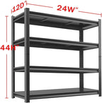 Metal Garage Storage Shelves Heavy Duty Shelving Unit 4 Tier Steel Adjustable Organizing Shelves 2500 LBS Capacity Industrial Shelving Ideal for Garage Tote Pantry Basement Outdoor, 44”Hx24”Wx12”D