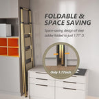 5 Step Ladder, Folding Step Stool, Lightweight Aluminum Foldable Ladder for 10 Foot High Ceiling with Anti-Slip Wide Sturdy Pedal and Handgrip, Multi-Use for Home (300 lbs Capacity) - Champagne Gold