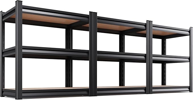Set of 3 Garage Shelving,3 Tier Garage Storage Shelves,Adjustable Heavy Duty Metal Shelving Units and Storage Large Rack,Utility Steel Shelf For Shop Warehouse Industrial Pantry Basement 33"x35"x16"