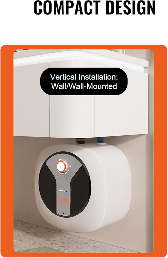 VEVOR Electric Mini-Tank Water Heater 4-Gallon Tank, 1440W Hot Water Boiler Storage, Safety Temperature Pressure Valve Easy Install, for Kichen Bathroom Restaurant, Shelf Wall Mounted