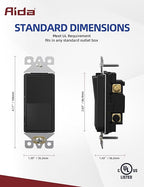 AIDA 3 Way Decorative Light Switch, Electric Switches,15Amp, 120/277 Volt, 3 Way Rocker Switch, Wall Switch Replacement, Self-Grounding, Residential/Commercial Grade, UL Listed 20 Pack, Glossy Black