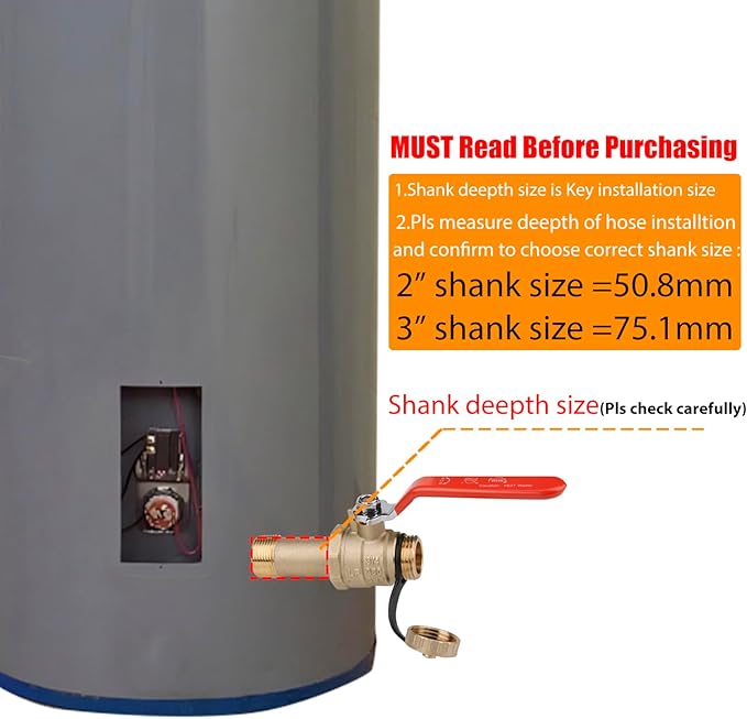 WHK Water Heater Drain Valve 3/4"MIP X 3/4" Male GHT Connection to drain or Flush Hot Water Heater Faster and Easy Big Full Port (Lead-Free Brass,2 Inch Shank with Long Handle,Straight)