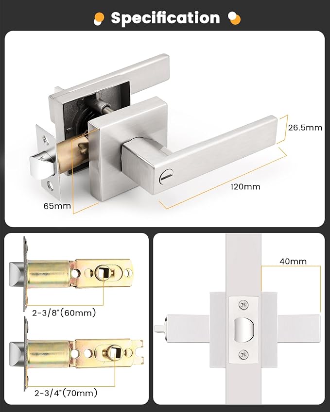Gobrico 15 Pack Satin Nickel Square Door Levers with Privacy Lock,for Bedroom and Bathrom,Zinc Alloy Made Heavy Duty