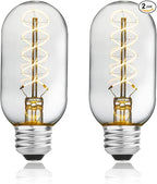 AMDTU Non-dimmable Edison Bulbs 40 Watt 2700K Soft White, Super Thin Spiral Filament Vintage LED Light Bulbs 2 Pack, T45 Incandescent Tubular Bulb 40W Equivalent, Clear Glass 4W 120V E26 Base