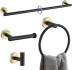 Black and Gold Bathroom Hardware Accessories Set,4 Pieces Towel Bar Set 27.5 Inch Towel Bar,Rack Set for Bathroom SUS304 Stainless Steel Towel Holder Set,Wall Mounted