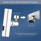 Kitchen 360° Faucet Extender with 55/64''(22mm) Female Thread, Swivel Sink Water Faucet Aerator with 3Modes, Faucet Sprayer Attachment for Kitchen, Faucet Replacement Part FM22