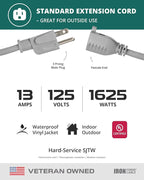Iron Forge Cable Gray Outdoor Extension Cord 100 ft, 16/3 SJTW 100 Foot Grey 3 Prong Extension Cord Outdoor & Indoor, Weatherproof 10 Amp Heavy Duty Power Cable