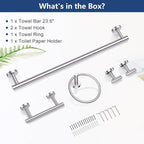 TQKAG Brushed Nickel 5 Piece Bathroom Hardware Accessories Set 23.6" SUS304 Stainless Steel Bathroom Towel Bar Holder Sets Double Post Pivoting Toilet Paper Holder Set Wall Mounted