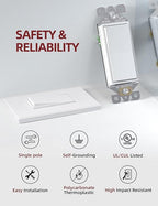 AIDA Matte White Single Pole Decors Light Switch with Screwless Wall Plate Cover, 15Amp, 120/277V, Paddle Rocker Switch Replacement, On/Off Wall Switch,Residential Grade, UL/CUL (10 Pack)